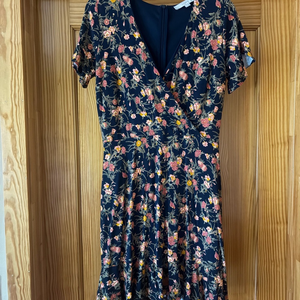 LOFT Black Floral Midi Dress